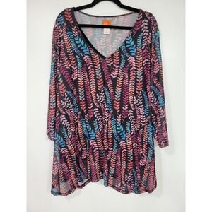 Heart of Palm Women's Sheer‎ Floral Shirt with Black Cami 1X Lightweight